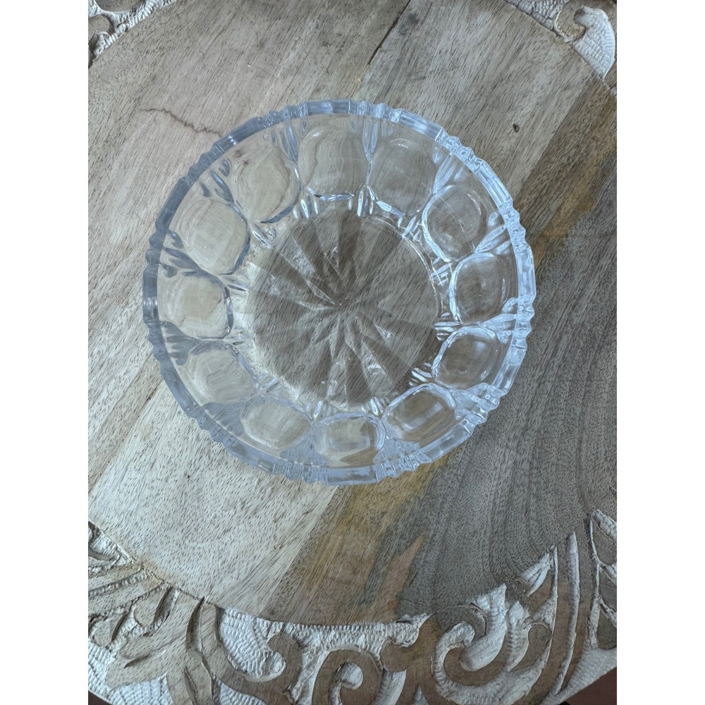 Vintage Clear Cut Glass Bowl Thumbprint Starburst Scalloped Candy‎ Dish 5 Inch